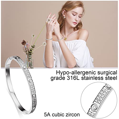 Love Friendship Bracelets Bangle Gold Silver With Cubic Zirconia Stainless Steel Jewelry Oval Bracelet Birthday For Her Women Teen Girls With Gifts Box #TOP2