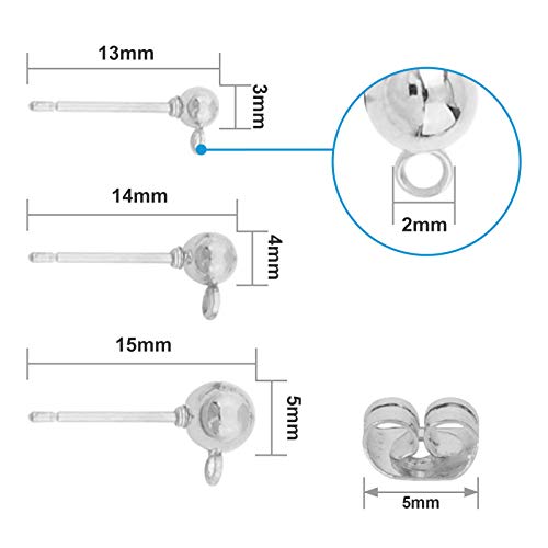 150 Pcs Hypoallergenic Ball Earring Studs With 200Pcs Metal Earring Safety Backs，Ball Post With Loop Round Ball Spherical Earrings For Diy Jewelry Earring Making #TOP2