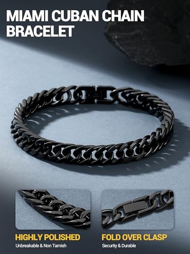 Image of PROSTEEL Bracelets for Men Cuban Link Mens Bracelet Stainless Steel, 14K Gold Plated /Silver /Black, 6 /8 /12 /17mm Width, 7.5 inch /8.3 inch /9 inch Length with Gift Box