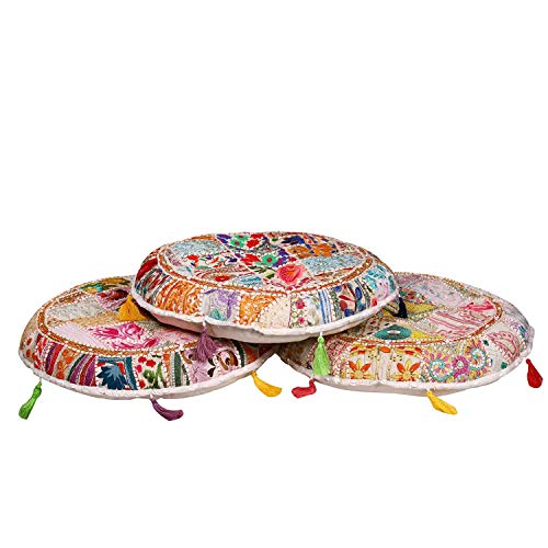 Casa Moro XL Patchwork Yogakissen Lali Mittel Beige Ø 55cm x Höhe 10cm rund mit Füllung | Indisches Sitzkissen… – Bild 5