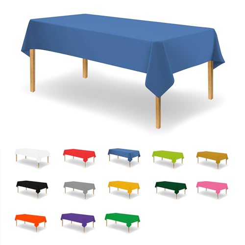 Image of Party Dimensions Blue Disposable Plastic Tablecloth for Rectangle Tables (48 Pack) Premium Decorative Table Cloths for Parties, Events & Weddings, Indoors & Outdoors, 54 x 108 inches