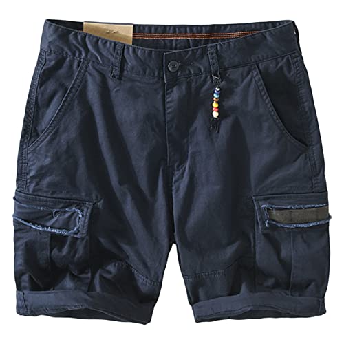 Short décontracté multi-poches pour hommes en toile légère unie
