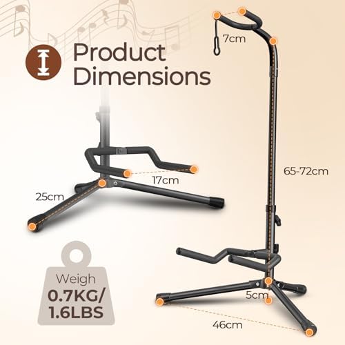 GLEAM Guitar Stand - Adjustable Fit Electric, Classical Guitars and Bass, Load Capacity 20LB, Accessories, Folding Type Black (CG-4) - View 5