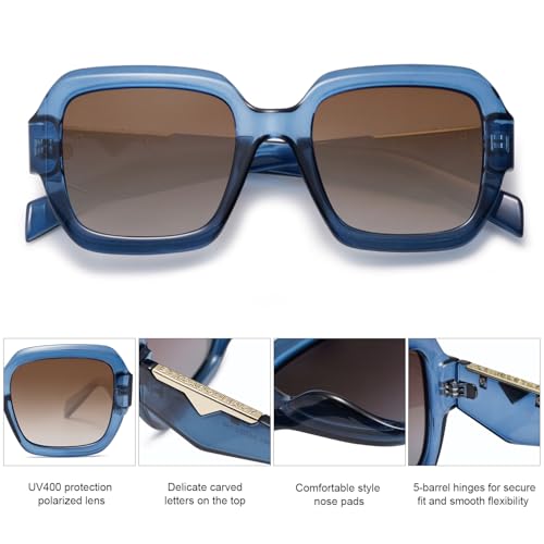 SOJOS Trendy Square Polarized Sunglasses for Womens Mens,Retro Polygon Shades Plastic Frame Sun Glasses SJ23104