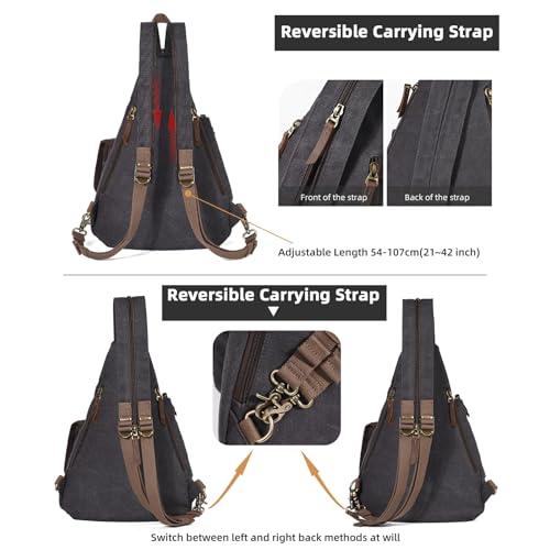 KL928 Canvas Sling Bag - Casual Crossbody Shoulder Daypack Rucksack Backpack for Men Women, Black3