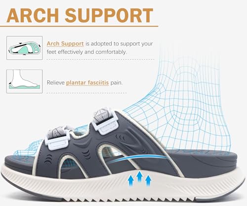 Image of ONCAI Womens Orthotic Sandals Ladies Recovery Walking Slides Arch Support Plantar Fasciitis Comfort Orthopedic Soft Cushion Summer Adjustable Sandalias Size 6-12