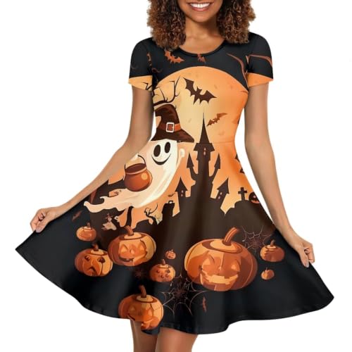 Image of Irisjudy T Shirt Dress for Women Short Sleeve Girls Short Sleeve Dress Plus Size, O Neck Knee Length Midi Dress for Ladies
