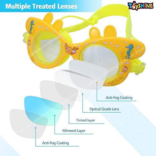 Image of Toyshine Swim Goggles, (Dolphin Design) Anti Fog No Leaking Clear Vision Water Pool Swimming Goggles (Age 6-14), Yellow SSTP