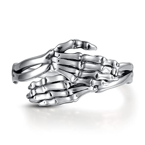 Mic Tai Hug Ring Sterling Silver Adjustable Vintage Punk Gothic Skeleton Hugging Hands Rings Inspirational Jewelry Gift For Women Girls Teens #TOP7