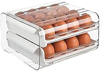 QUMENEY 32 Grid Egg Storage Box Refrigerator Drawer Type Organize Egg Container Large Capacity Clear Plastic Egg Tray Holder for Camping Space-Saving Kitchen