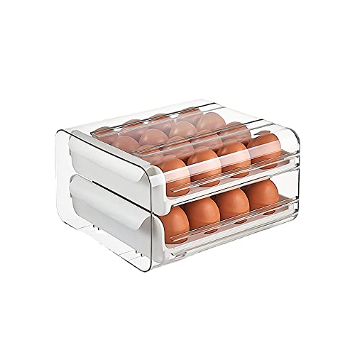 QUMENEY Caja de almacenamiento para huevos con 32 rejillas, organizador de huevos de gran capacidad, bandeja para huevos de plástico transparente Cover