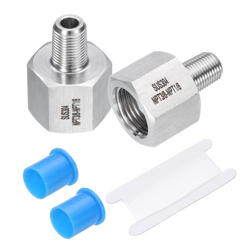Image of uxcell 2 Pcs Pipe Fittings Reducer Adapter 1 /8 inch NPT Male Pipe x 3 /8 inch NPT Female Pipe Stainless Steel Adapter Pressure Gauge Connector for Oil Air Gas Hydraulic Systems