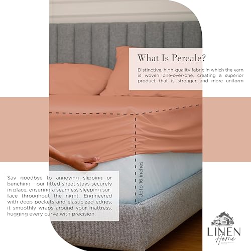 Image of Linen Home 2-Pack King Sheet Set, 100% Cotton Percale Bedding, 8-Piece Value Bundle, Deep Pocket Cooling Bed Sheets for Hot Sleepers, Breathable & Crisp Hotel Quality, Long-Staple Cotton, Tera Clay