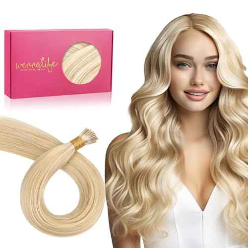 Image of WENNALIFE I Tip Hair Extensions Human Hair, 50g 50s 22 Inch Dirty Blonde Highlighted Bleach Blonde Remy Itip Human Hair Extensions Invisible Itips Straight I Tips