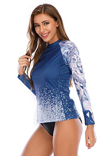 ADOREISM Long Sleeve Rash Guard Swim Shirt for Slimming Women UPF 50+ Compression Surfing Rashguard Tops(Wolf,2XL)
