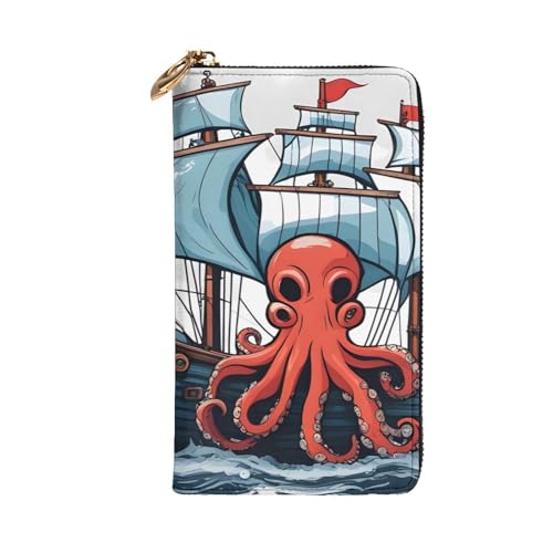 Leather Wallet - Stylish and Durable Wallet for Women with Multiple Compartments and Zipper Design Sailing Pirate Octopus Picture2