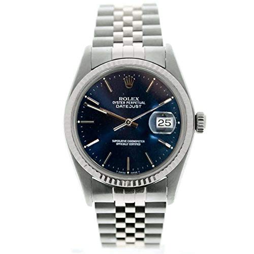 Rolex Men's Datejust 16014 Jubilee Band Blue Stick Dial 18k Gold Fluted Bezel (Certified Preowned)