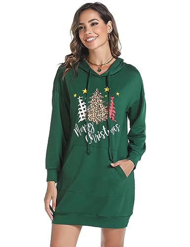 Image of Quenteen Women Hoodies Dress Hooded Sweatshirts Dress Casual Long Sleeve Tunic Dress Oversized Sweatshirts with Pocket