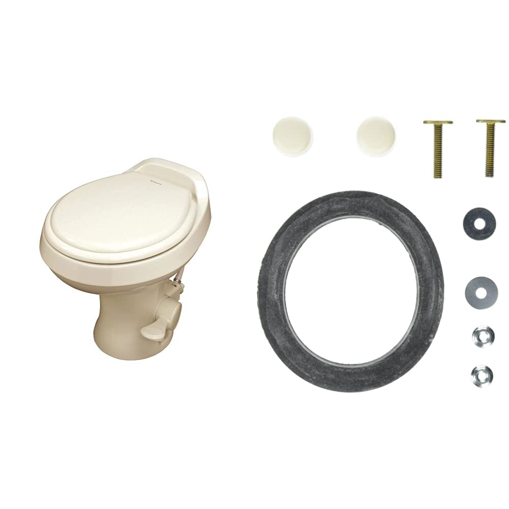 DOMETIC 300 Series Gravity-Flush RV Toilet Bundle - Powerful Triple-Jet Action Flush Toilet, Mounting Hardware and Seal