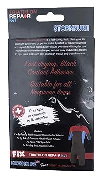 Stormsure Triathlon Wetsuit Repair Kit for Neoprene Rips and Tears Waterproof Adhesive (5g) Clear with 2 Black Patches