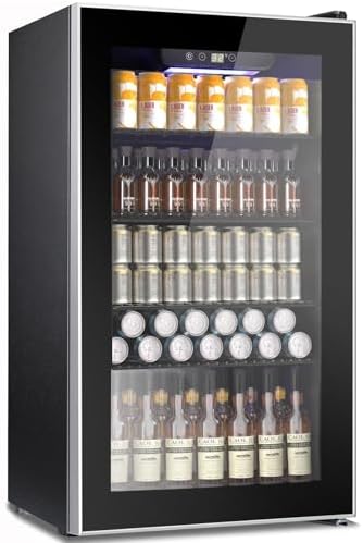 COWSAR Mini Fridge Cooler, 130 Can Beverage Refrigerator with Glass Door, ETL Approved Wine Fridge with Digital Temperature Control, LED Light, Reversible Door for Home, Office, Bar - 3.2 Cu.Ft : Appliances