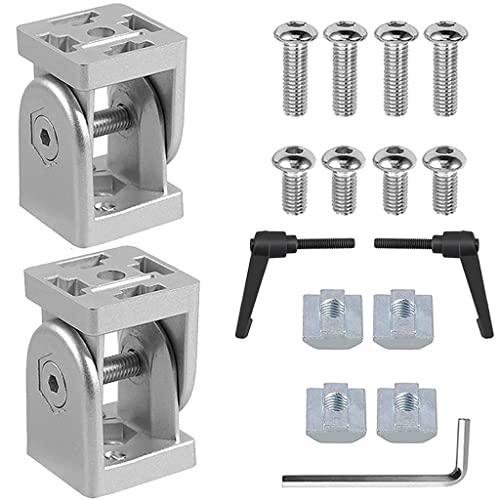 2 Piezas Conector de Ángulo Ajustable, 3030 Conector de Perfil de Aluminio Rango de Rotación de 180 ° con 6 Tornillos, 4 Nueces y 1 Llave Inglesa, Bisagra Flexible con Palanca de Sujeción Cover