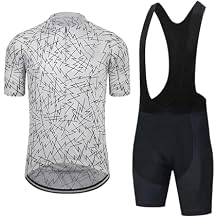 Mens Cycling Jersey Sets Short Sleeve Quick-Dry Biking Shirts Bike Clothing with Gel Padded Bike Shorts Riding SportswearWhite,Large