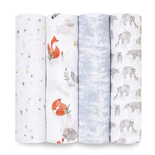 Image of aden + anais Boutique Muslin Swaddle Blanket for Baby Girls and Boys, Newborn Receiving Blanket for Swaddling, 100% Muslin Cotton Swaddle Wrap,4 Pack, Naturally