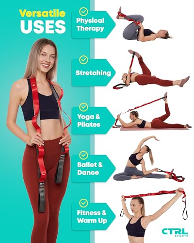 Ctrl Sports 10LLRED2017 Stretching Strap With Loops - Non Elastic Stretch Band For Physical Therapy, Yoga Strap For Stretching Equipment, Stretch Bands For Exercise And Flexibility - Fascia, Hamstring And Leg Stretcher Belt thumb #3