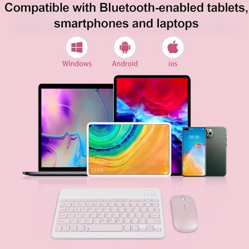 Image of Thanice Bluetooth Keyboard and Mouse Combo Ultra-Slim Portable Rechargeable Compact Wireless Mouse Keyboard Set for Pad /iPad Pro /iPad Mini /iPad Air Mac OS,Android Windows iOS and Above(Pink)