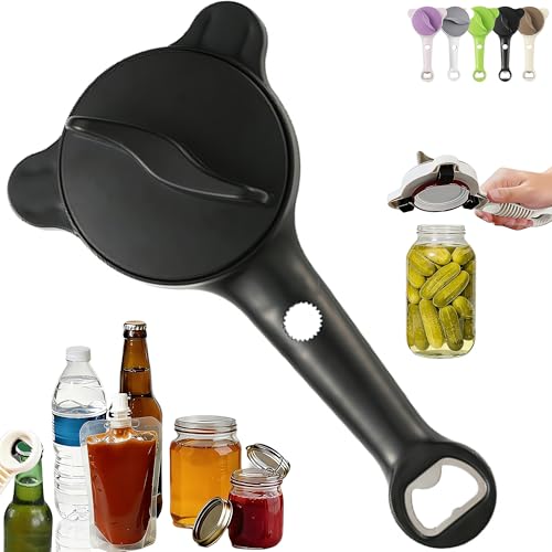 4-in-1 Adjustable Jar Opener – Stainless Steel Lid & Bottle Opener, Heavy Duty Easy Grip for Weak Hands, Fits 1–4 Inch Caps, Kitchen Tool for Seniors & Arthritis (Black) - image 1