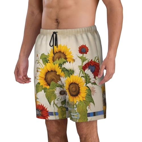 Bees Sunflowers Daisy Rose Flowers Print Men's Beach Pants Lightweight Quick-Dry Swim Pants with Mesh Lining for Men2
