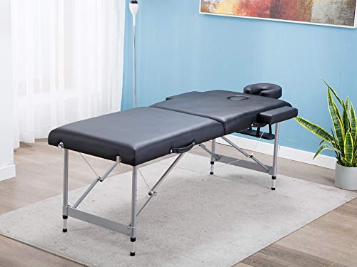 Artechworks Lightweight Massage Table With Aluminium Frame, 2 Fold Beauty Therapy Bed， W/Free Carry Case, Face Cradle, Arm Rests (Black) #TOP2