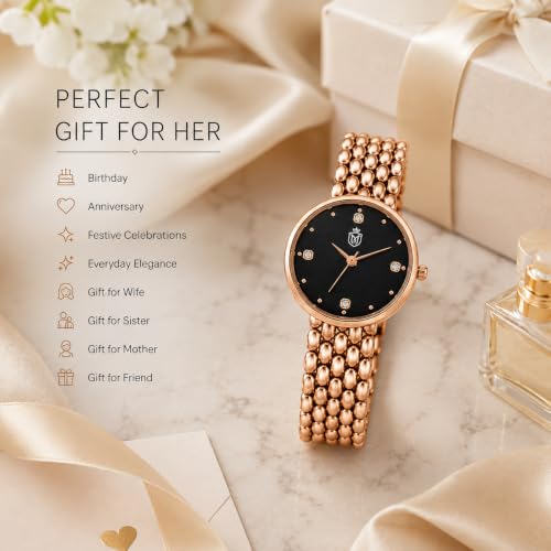 Image of MOOVER Analog Watch for Women & Girls | Luxury Bracelet Style Ladies Wrist Watch | Crystal Dial with Premium Stainless Steel Chain Strap | Fashion Watch for Daily Wear, Party & Gift