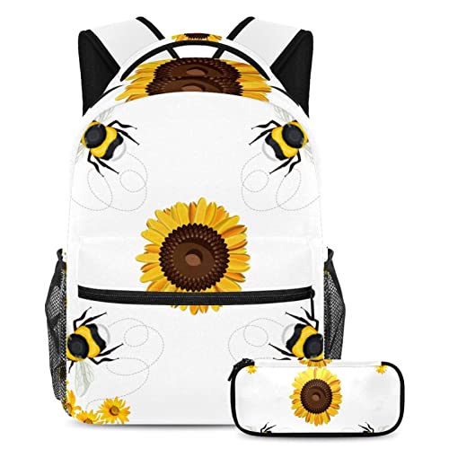 Sac à dos abeille grand volume avec trousse scolaire étanche pour fille et garçon