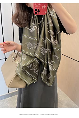 Leige Green Heavy 100 Silk Scarf Women Spring Autumn All-Match Mulberry Silk Large Square Scarf Shawl Dual-Use 135 * 135Cm (Color : A, Size : 135-135 Cm) #TOP1