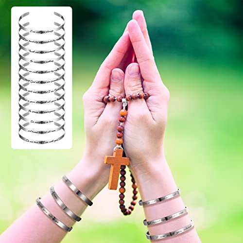 Funtery 12 Pcs Christian Bracelet Engraved Bible Verse Jewelry for Women Religious Baptism Gifts Inspirational Scripture Open Cuff Bangle Confirmation Gifts for Friend Encouragement(Classic)4