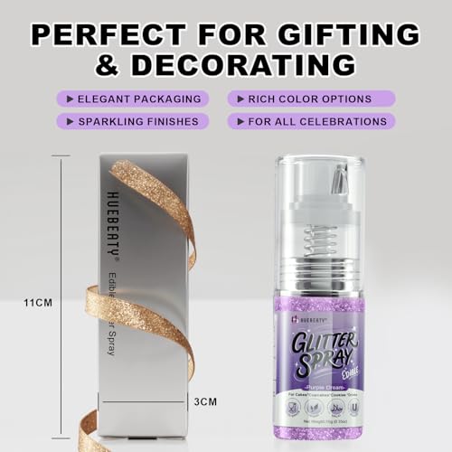 HUEBEATY® Purple Edible Glitter Spray for Drinks & Cakes – 10g Food Grade Drink Shimmer Spray, Edible Luster Dust for Cocktails, Champagne, Cupcakes, Cookies & Desserts Decorating - Thumbnail 6
