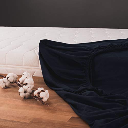 Blumtal Premium Spannbettlaken 120x200 cm - Superweiches 100% Baumwolle Spannbetttuch, bis 25cm Matratzenhöhe, Dark Ocean Blue - Blau - Image 4