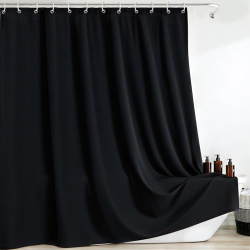 FAVORTALK Duschvorhang 200X200 Shower Curtain Anti Schimmel & Waschbar Badewannenvorhang Vorhang aus Polyester mit 12 Duschvorhang Haken Duschvorhänge Mit Gewicht Schwarz H200 x B200 cm (1er Pack)