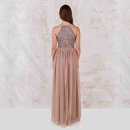 Maya Deluxe Damen Brautjungfer Maxikleid Neckholder Pailletten verziert Abschlussball Abschlussfeier Hochzeit, Taupe Blush, 44 EU (16 UK) 6