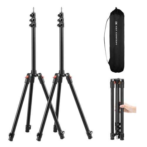 K&F CONCEPT Extendable Photography Stand, Adjustable 6.56ft/78.7"/2M Aluminum Tripod with 1/4" Screw, 2-Pack Reversible Portable Studio Lighting Tripod for Strobe Light/Webcams/Cameras with Bag