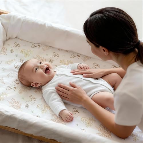 Image of Gllquen Baby Organic Cotton Bassinet Sheets (33 inchx17 inch) 2-Pack Animal | 100% Cotton Bassinet Mattress Sheets, Compatible with Halo, Graco, Baby Delight. Soft, universal fitted for girls boys unisex