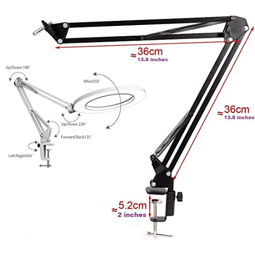 ضوء طاولة العمل، ضوء حلقي للمكتب بذراع زرجينة دوارة 6 بوصة USB ضوء حلقي للقراءة والأعمال الحرفية والمكياج واليوتيوب والبث المباشر والدراسة والأعمال المعمارية - الاسيتيكين