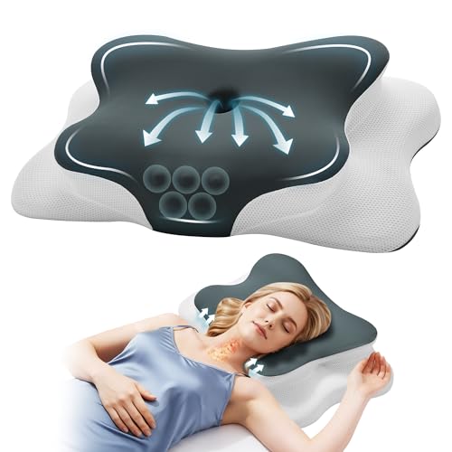 Autsel Ergonomic Memory Foam Pillow with Removable Cover – Orthopedic Neck Support Pillow for Side, Back & Stomach Sleepers | Relief for Neck & Shoulder Pain, Dark Grey-White
