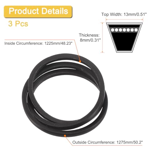 Image of uxcell 3 Pack A48 1 /2 Classic Wrapped V-Belt, 50 inch Outside Circumference Wrapped Industrial Rubber V-Belt A Profile V-Belt for Industrial Machinery Equipment, Black