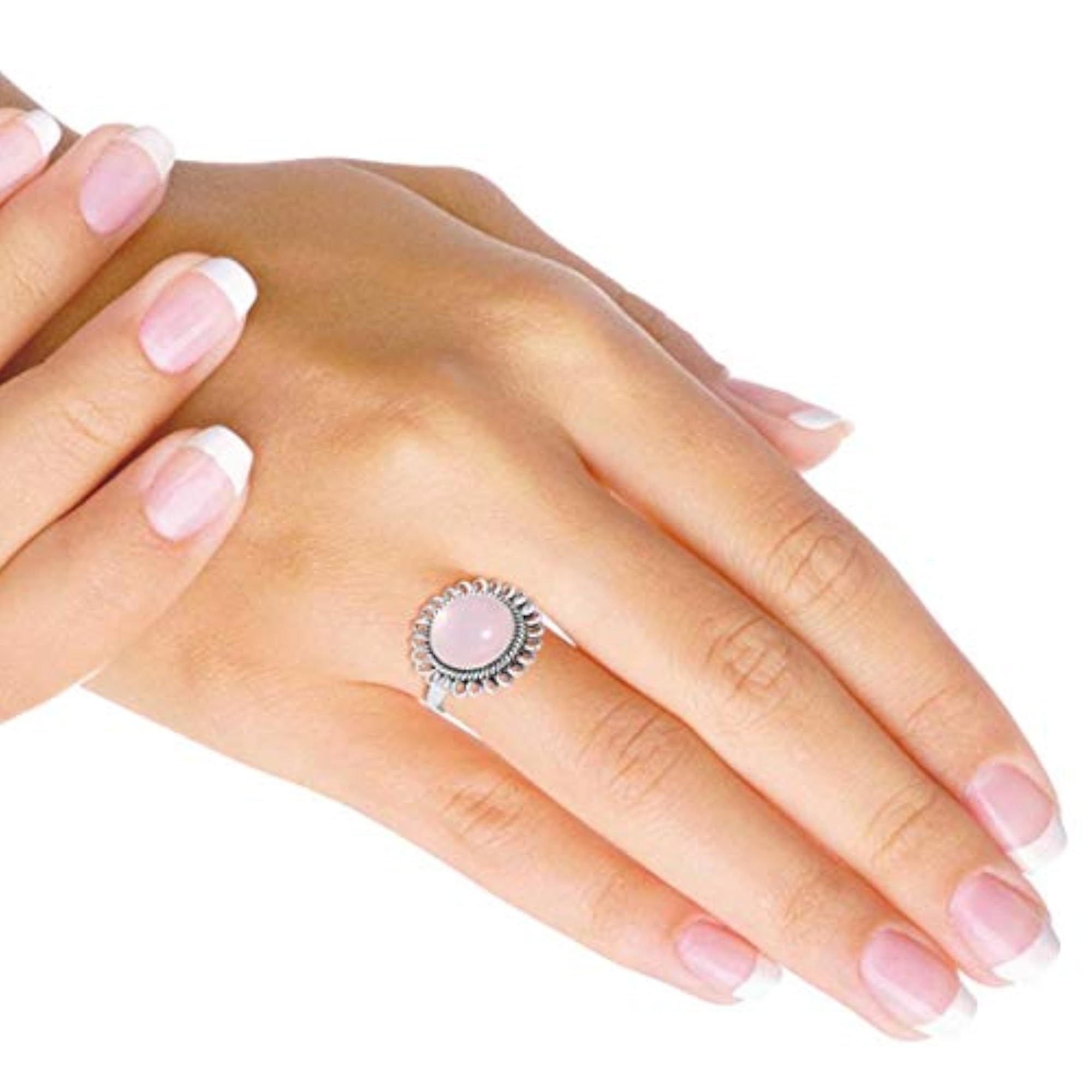 Women's Chunky Natural Gemstone Round Boho Silver Ring