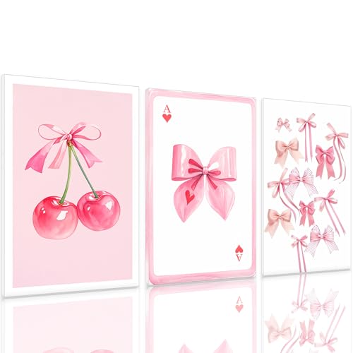 Toile murale nœud rose Pormipone (lot de 3) pour chambre fille et salon