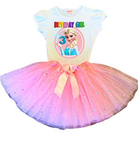 Elsa Birthday Tutu 3rd Birthday Party Dress Pink Frozen Tutu Outfit Shirt