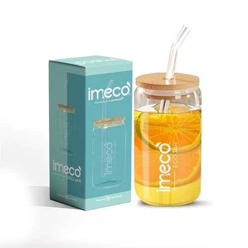 Image of IMECO ECO JAR Borosilicate Glass Sipper with Bamboo Lid & Straw, 400ml | Leak-Proof, BPA-Free & Eco-Friendly | Travel-Ready Bottle for Milk, Coffee, Green Tea & Water